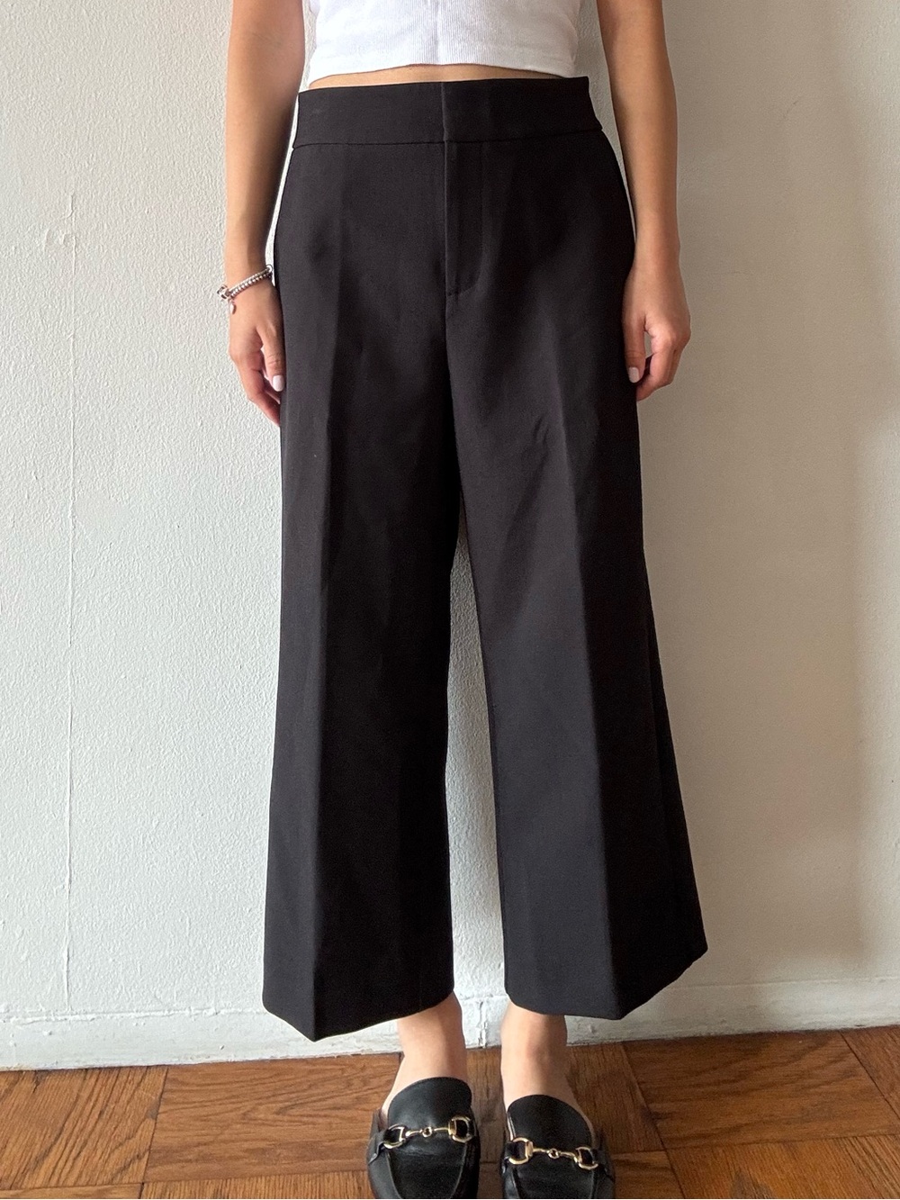 Ann Taylor black wide leg ankle length dress pants
